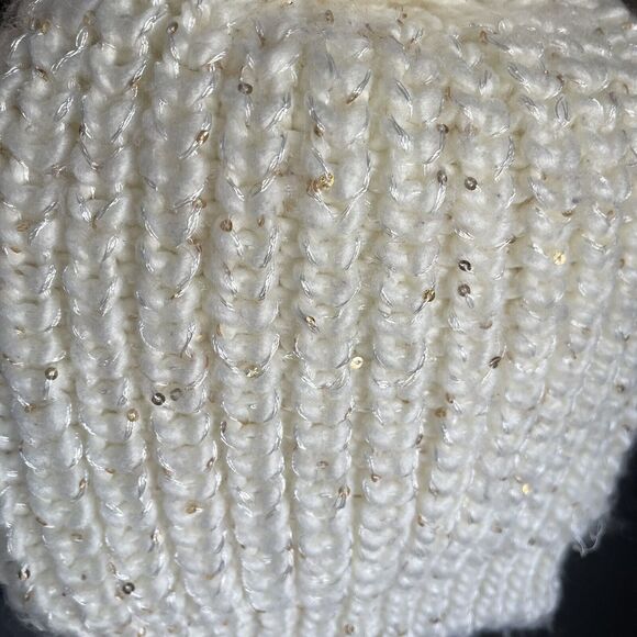 HM Sweater Knit Beanie Hat Infinity Scarf Set Ivory Gold Sequins Gray Metallic - Picture 3 of 11